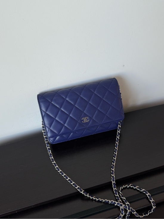 CHANEL Handbags - CHANEL Navy Blue Lambskin Wallet on Chain WOC SHW